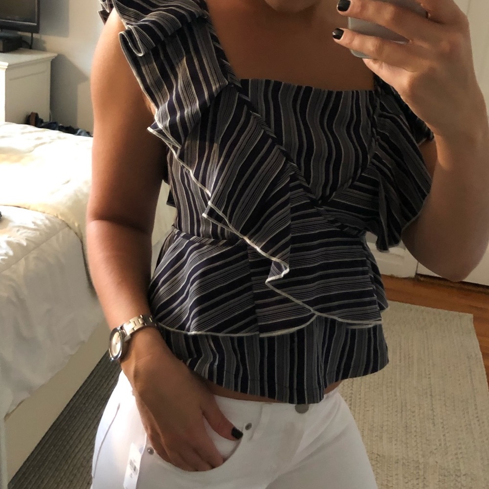 English Factory ruffle striped top